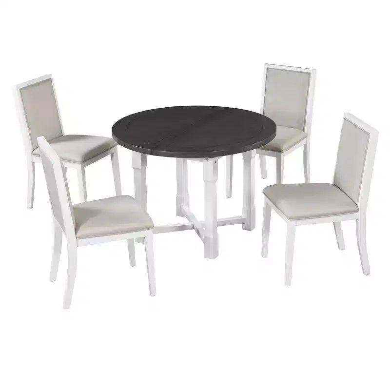 Farmhouse Style Kitchen Table with Removable Leaf & Upholstered Chairs