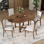Farmhouse Style Kitchen Table with Removable Leaf & Upholstered Chairs