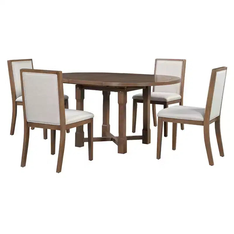 Farmhouse Style Kitchen Table with Removable Leaf & Upholstered Chairs