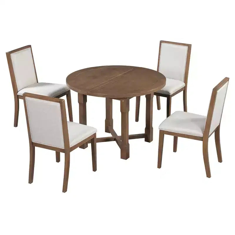 Farmhouse Style Kitchen Table with Removable Leaf & Upholstered Chairs