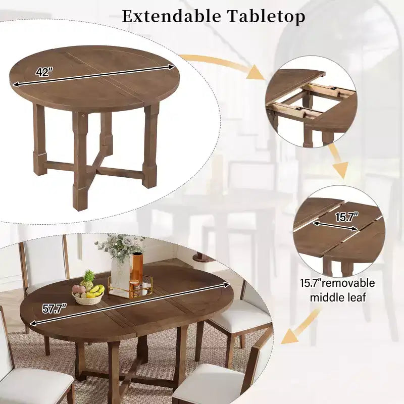 Farmhouse Style Kitchen Table with Removable Leaf & Upholstered Chairs