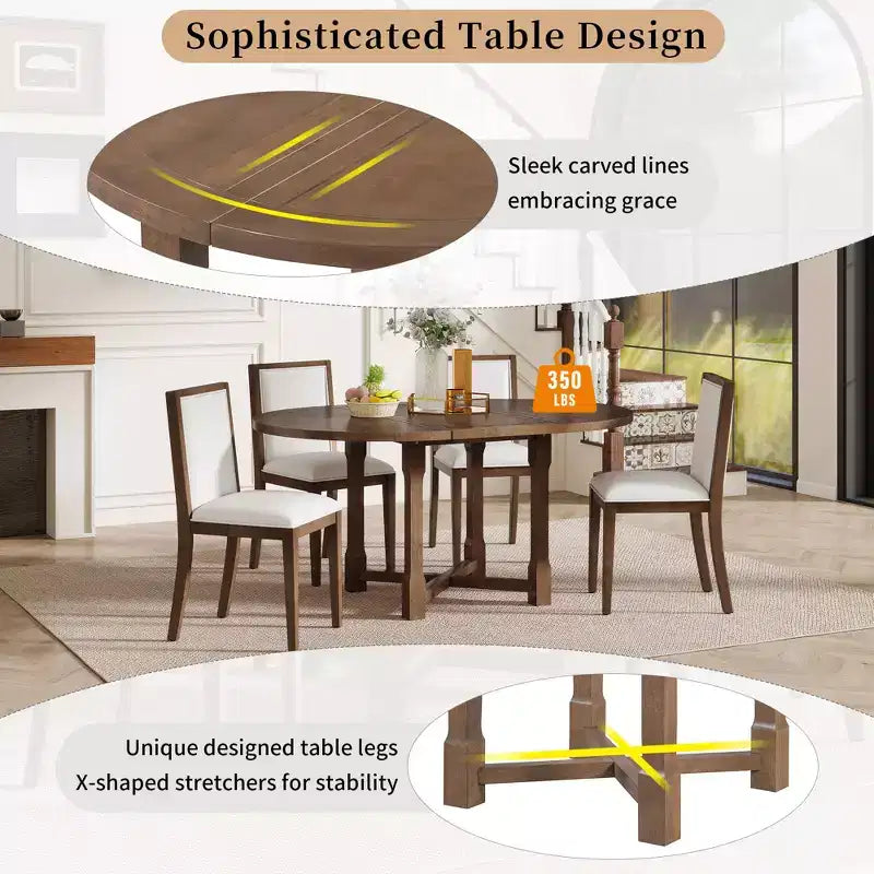 Farmhouse Style Kitchen Table with Removable Leaf & Upholstered Chairs
