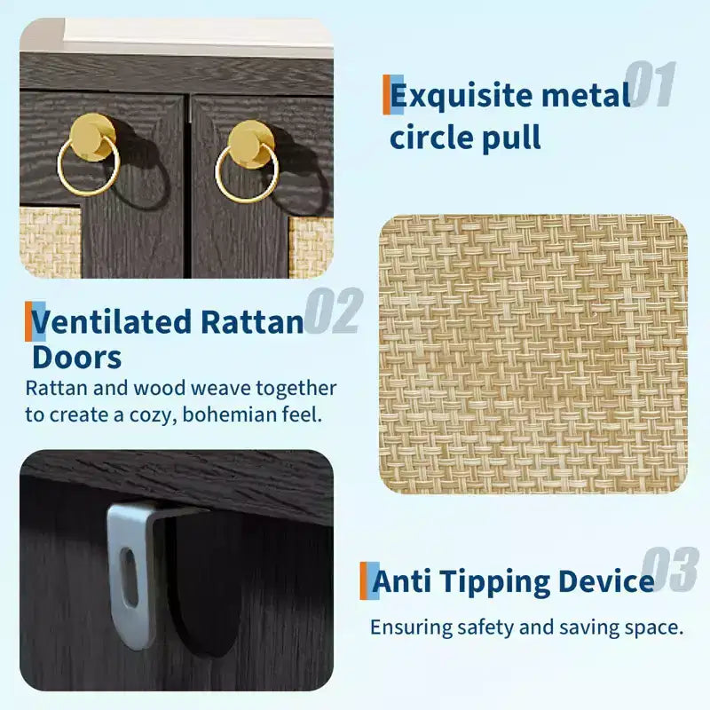 Scarpiera in Rattan per Ingresso – Organizer a 5 Ripiani in Stile Farmhouse – Scarpiera Stretta Autoportante a 2 Ante per Foyer, Corridoio e Soggiorno
