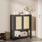 Scarpiera in Rattan per Ingresso – Organizer a 5 Ripiani in Stile Farmhouse – Scarpiera Stretta Autoportante a 2 Ante per Foyer, Corridoio e Soggiorno