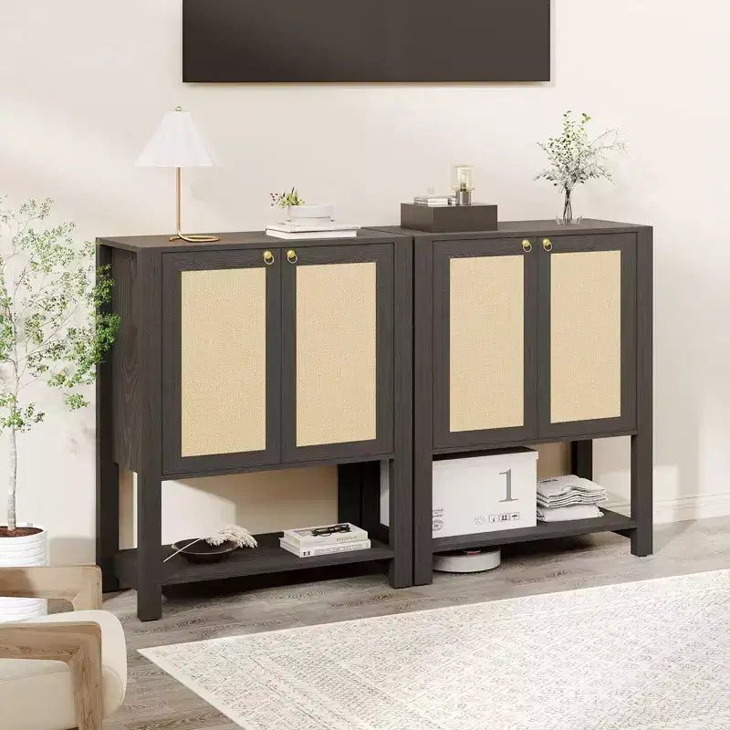 Scarpiera in Rattan per Ingresso – Organizer a 5 Ripiani in Stile Farmhouse – Scarpiera Stretta Autoportante a 2 Ante per Foyer, Corridoio e Soggiorno