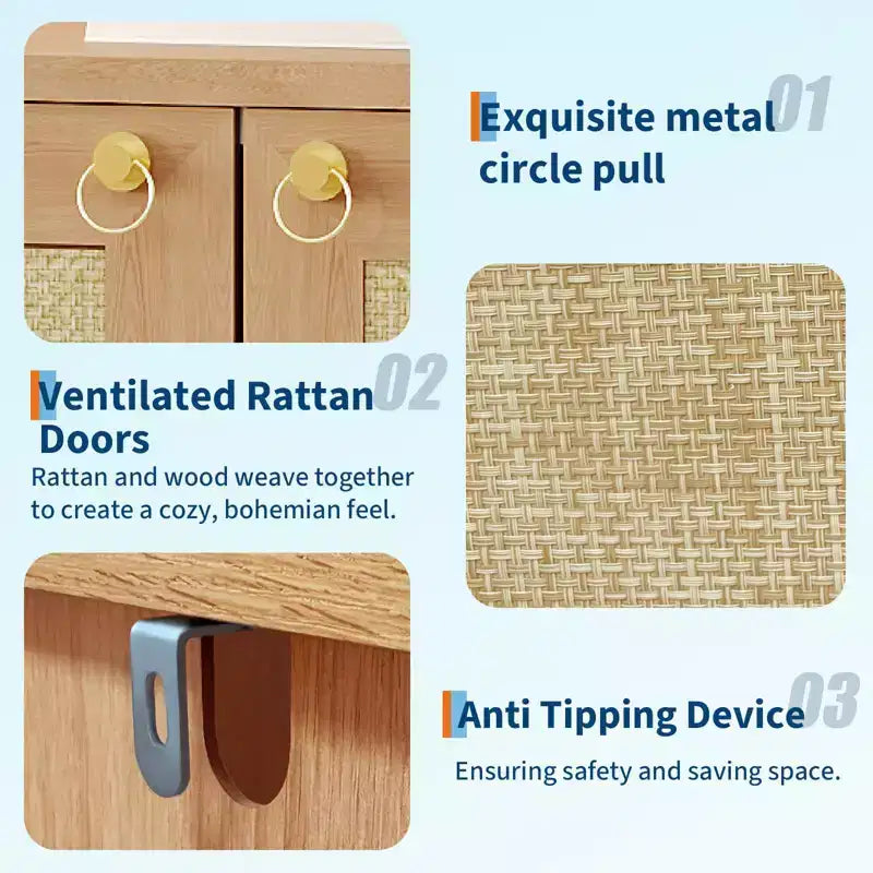 Scarpiera in Rattan per Ingresso – Organizer a 5 Ripiani in Stile Farmhouse – Scarpiera Stretta Autoportante a 2 Ante per Foyer, Corridoio e Soggiorno