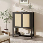 Scarpiera in Rattan per Ingresso – Organizer a 5 Ripiani in Stile Farmhouse – Scarpiera Stretta Autoportante a 2 Ante per Foyer, Corridoio e Soggiorno
