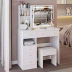 37IN Vanity Table with Cushioned Stool, Makeup Vanity with Large Sliding and Touch Control Mirror, Ample Vanity Desk for Large Space