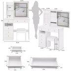 37IN Vanity Table with Cushioned Stool, Makeup Vanity with Large Sliding and Touch Control Mirror, Ample Vanity Desk for Large Space