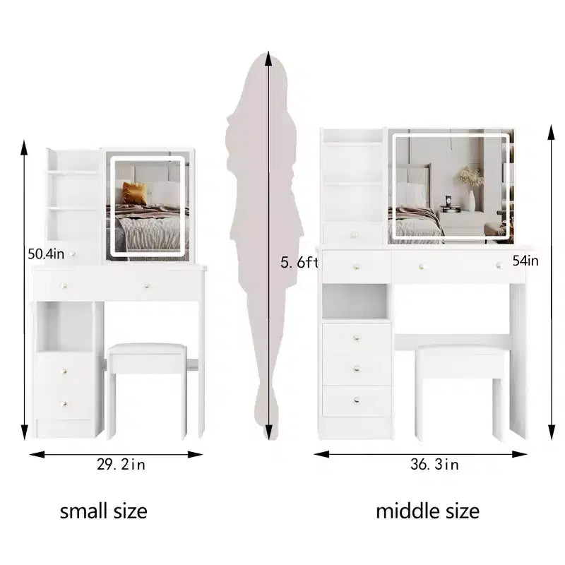 37IN Vanity Table with Cushioned Stool, Makeup Vanity with Large Sliding and Touch Control Mirror, Ample Vanity Desk for Large Space