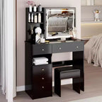 37IN Vanity Table with Cushioned Stool, Makeup Vanity with Large Sliding and Touch Control Mirror, Ample Vanity Desk for Large Space