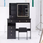 37IN Vanity Table with Cushioned Stool, Makeup Vanity with Large Sliding and Touch Control Mirror, Ample Vanity Desk for Large Space