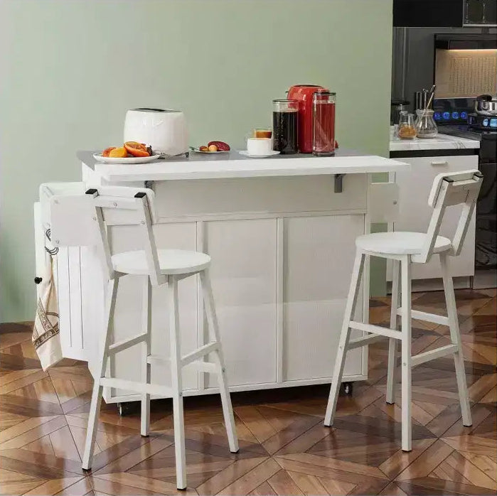 Rolling Kitchen Island Cart with Drop Leaf Countertop Adjustable Shelve Spice Rack With Two Chairs For Kitchen Dining Room