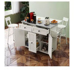 Rolling Kitchen Island Cart with Drop Leaf Countertop Adjustable Shelve Spice Rack With Two Chairs For Kitchen Dining Room