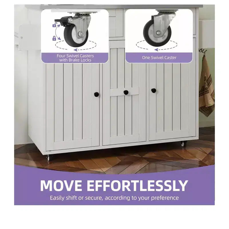 Rolling Kitchen Island Cart with Drop Leaf Countertop Adjustable Shelve Spice Rack With Two Chairs For Kitchen Dining Room