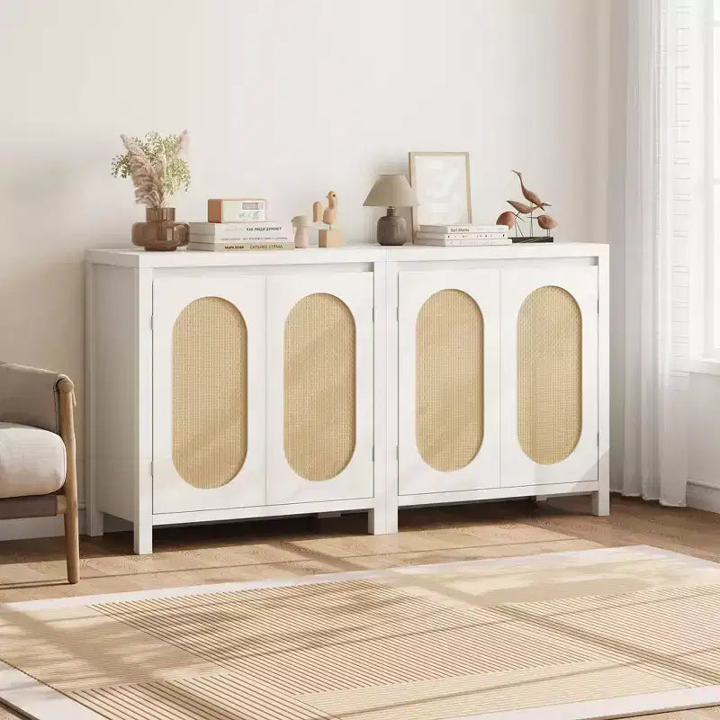 Sideboard Cabinet, 30.1INCH Buffets & Sideboard with Rattan Doors, 2 Door Design, Natural Wooden Sideboard Cabinet for Dining Room and Kitchen