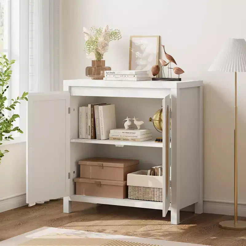 Sideboard Cabinet, 30.1INCH Buffets & Sideboard with Rattan Doors, 2 Door Design, Natural Wooden Sideboard Cabinet for Dining Room and Kitchen