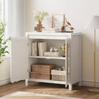 Sideboard Cabinet, 30.1INCH Buffets & Sideboard with Rattan Doors, 2 Door Design, Natural Wooden Sideboard Cabinet for Dining Room and Kitchen