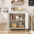 Sideboard Cabinet, 30.1INCH Buffets & Sideboard with Rattan Doors, 2 Door Design, Natural Wooden Sideboard Cabinet for Dining Room and Kitchen