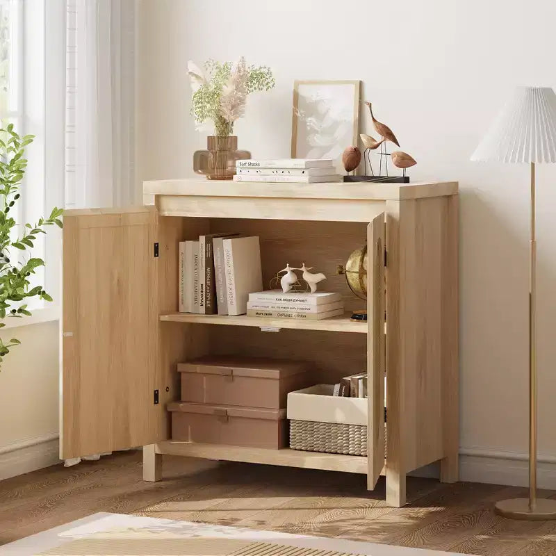 Sideboard Cabinet, 30.1INCH Buffets & Sideboard with Rattan Doors, 2 Door Design, Natural Wooden Sideboard Cabinet for Dining Room and Kitchen