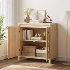 Sideboard Cabinet, 30.1INCH Buffets & Sideboard with Rattan Doors, 2 Door Design, Natural Wooden Sideboard Cabinet for Dining Room and Kitchen