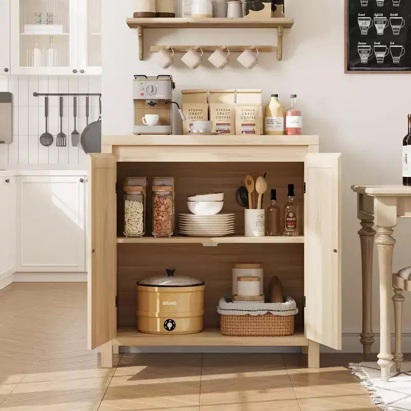 Sideboard Cabinet, 30.1INCH Buffets & Sideboard with Rattan Doors, 2 Door Design, Natural Wooden Sideboard Cabinet for Dining Room and Kitchen