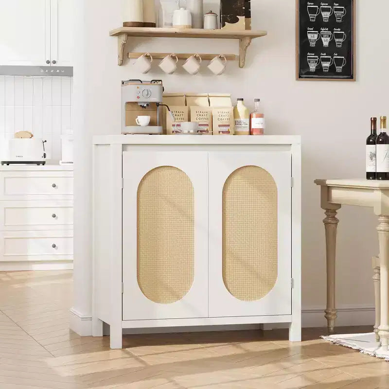 Sideboard Cabinet, 30.1INCH Buffets & Sideboard with Rattan Doors, 2 Door Design, Natural Wooden Sideboard Cabinet for Dining Room and Kitchen