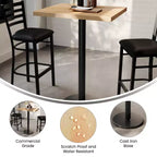 Rectangular Solid Wood Commercial Indoor Tabletop with 18 Round Bar Height Rust-Resistant Cast Iron Base