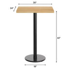 Rectangular Solid Wood Commercial Indoor Tabletop with 18 Round Bar Height Rust-Resistant Cast Iron Base