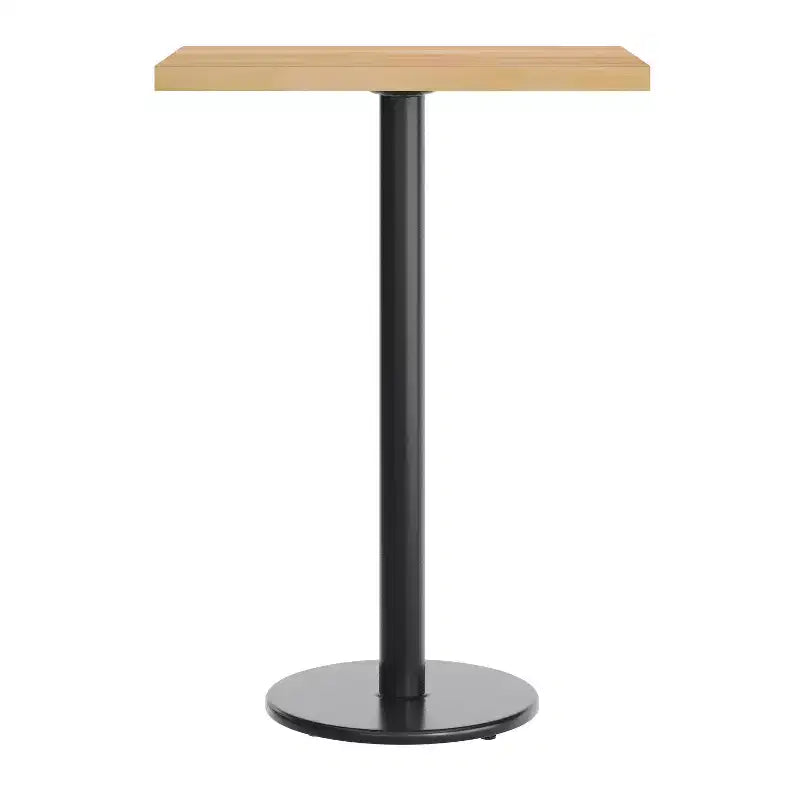 Rectangular Solid Wood Commercial Indoor Tabletop with 18 Round Bar Height Rust-Resistant Cast Iron Base