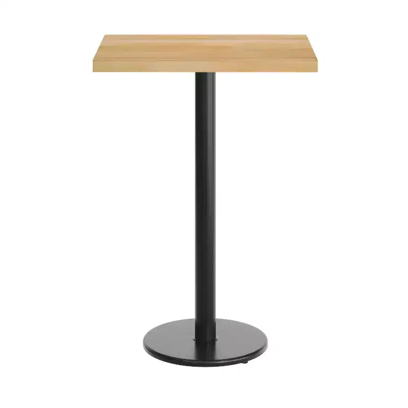 Rectangular Solid Wood Commercial Indoor Tabletop with 18 Round Bar Height Rust-Resistant Cast Iron Base