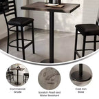 Rectangular Solid Wood Commercial Indoor Tabletop with 18 Round Bar Height Rust-Resistant Cast Iron Base