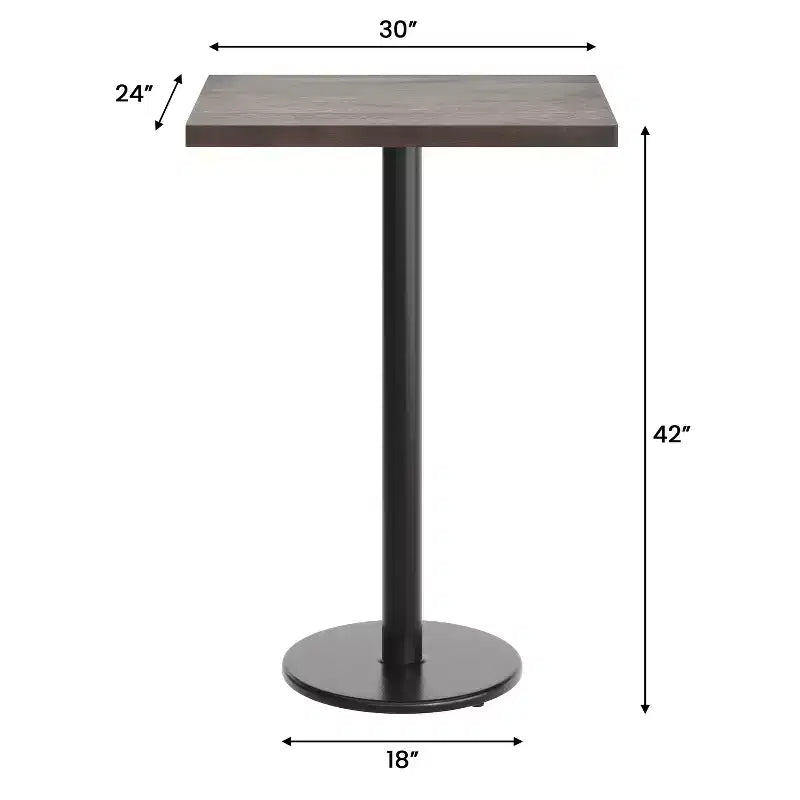 Rectangular Solid Wood Commercial Indoor Tabletop with 18 Round Bar Height Rust-Resistant Cast Iron Base