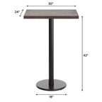 Rectangular Solid Wood Commercial Indoor Tabletop with 18 Round Bar Height Rust-Resistant Cast Iron Base