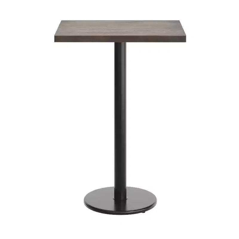 Rectangular Solid Wood Commercial Indoor Tabletop with 18 Round Bar Height Rust-Resistant Cast Iron Base