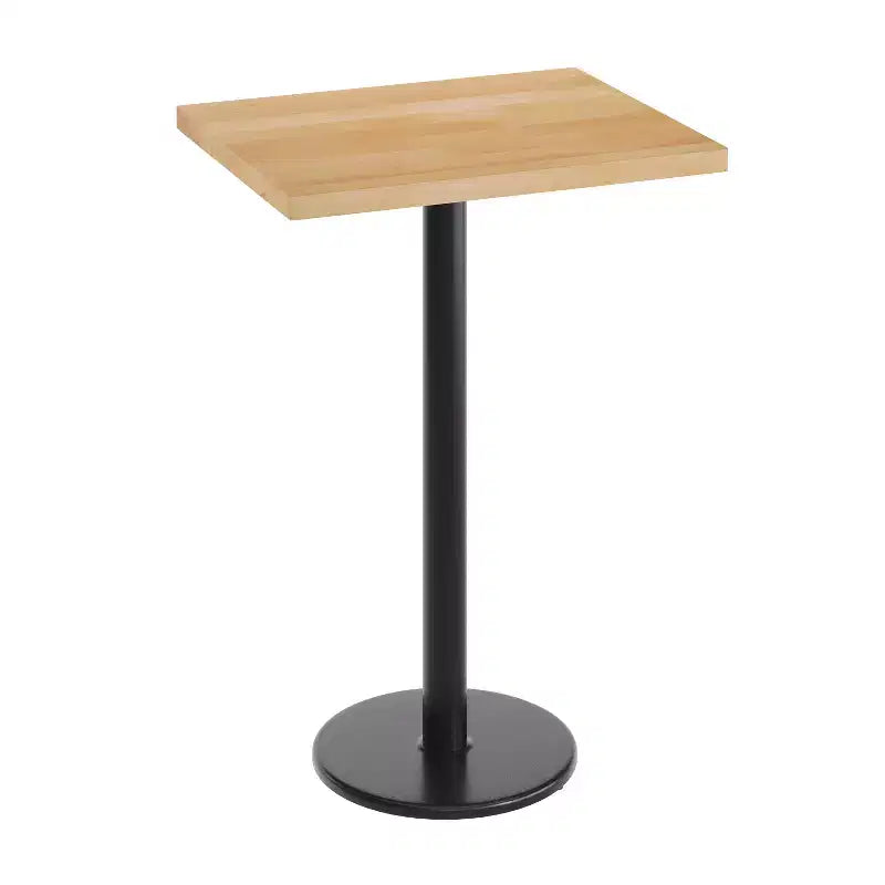 Rectangular Solid Wood Commercial Indoor Tabletop with 18 Round Bar Height Rust-Resistant Cast Iron Base