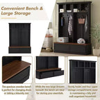 Okak Farmhouse Hall Tree with Wood Grain Bench, Versatile Storage Rack with 2 Large Drawers, Entryway Storage for Hallway, Living Room, Black+Walnut