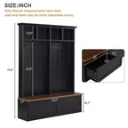Okak Farmhouse Hall Tree with Wood Grain Bench, Versatile Storage Rack with 2 Large Drawers, Entryway Storage for Hallway, Living Room, Black+Walnut