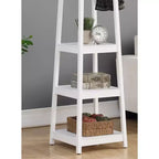Freestanding Coat Rack with Wooden Frame, Hall Tree with 3-Tier Storage Shelves and Silver Finish, Coat Tree for Bedroom, Living Room, White