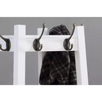 Freestanding Coat Rack with Wooden Frame, Hall Tree with 3-Tier Storage Shelves and Silver Finish, Coat Tree for Bedroom, Living Room, White