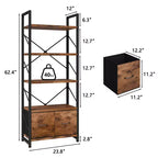 Celebalcony 5 Tier Bookshelf with 2 Drawers, Standing Shelf Units, Wood and Metal Storage Organizer, Bookcase for Home, Office Bedroom, Rustic Brown