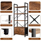 Celebalcony 5 Tier Bookshelf with 2 Drawers, Standing Shelf Units, Wood and Metal Storage Organizer, Bookcase for Home, Office Bedroom, Rustic Brown