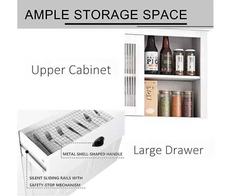 71 Wood Kitchen Pantry Storage Cabinet, Freestanding Buffet Hutch with Microwave Stand, Coffee Bar, 2 Drawers, 5 Doors & Shelves for Dining Room