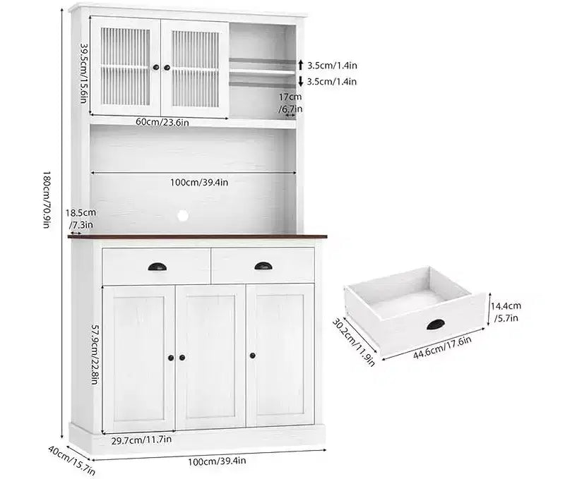 71 Wood Kitchen Pantry Storage Cabinet, Freestanding Buffet Hutch with Microwave Stand, Coffee Bar, 2 Drawers, 5 Doors & Shelves for Dining Room