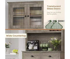 71 Wood Kitchen Pantry Storage Cabinet, Freestanding Buffet Hutch with Microwave Stand, Coffee Bar, 2 Drawers, 5 Doors & Shelves for Dining Room