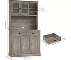 71 Wood Kitchen Pantry Storage Cabinet, Freestanding Buffet Hutch with Microwave Stand, Coffee Bar, 2 Drawers, 5 Doors & Shelves for Dining Room