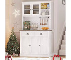 71 Wood Kitchen Pantry Storage Cabinet, Freestanding Buffet Hutch with Microwave Stand, Coffee Bar, 2 Drawers, 5 Doors & Shelves for Dining Room