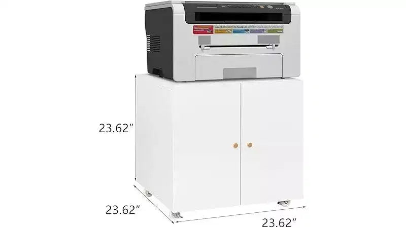 Metal Printer Stand with Storage, Mobile Rolling File Cabinet with Doors and Adjustable Shelf, Modern Printer Table on Wheels
