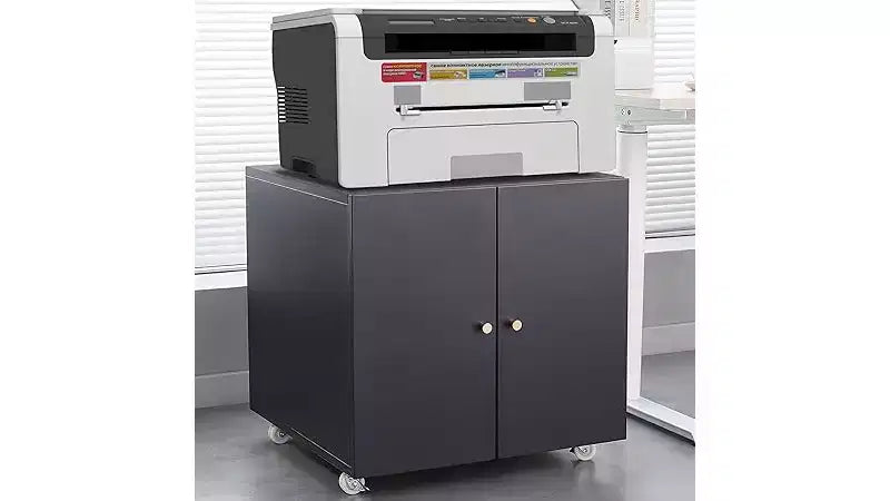Metal Printer Stand with Storage, Mobile Rolling File Cabinet with Doors and Adjustable Shelf, Modern Printer Table on Wheels