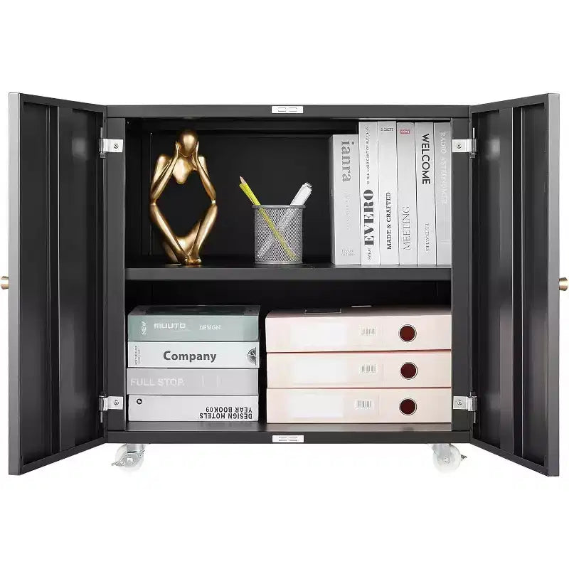 Metal Printer Stand with Storage, Mobile Rolling File Cabinet with Doors and Adjustable Shelf, Modern Printer Table on Wheels